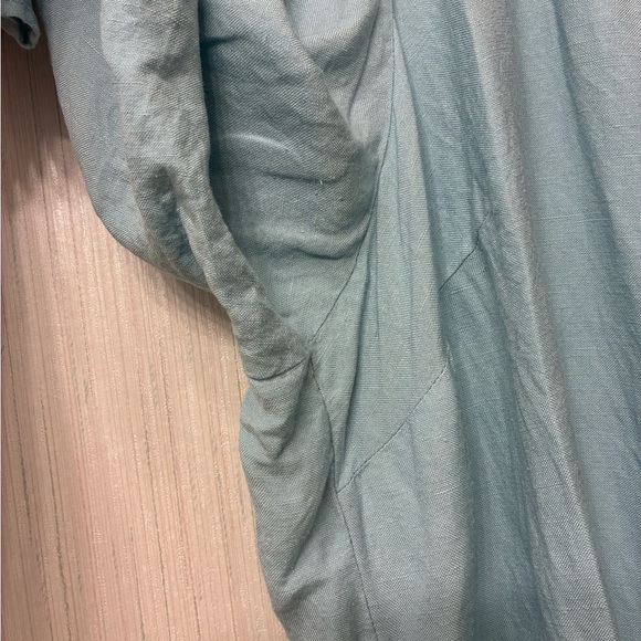 Lane Bryant Plus 22/24W Linen Rayon Peasant Blouse Top Seafoam Aqua Tie Neck - Picture 8 of 8